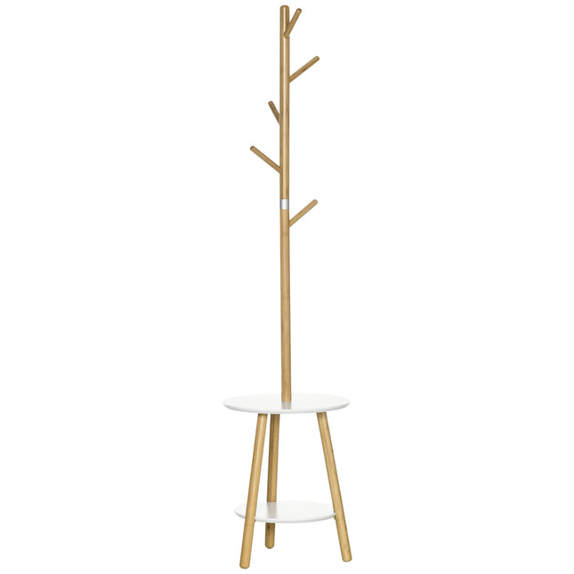 Clothes rack with 5 hooks & side table, 171 cm, natural/white