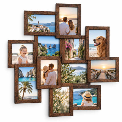 Collage Picture Frame for 12 Photos, 10 x 15 cm, Wall Mounted, Brown