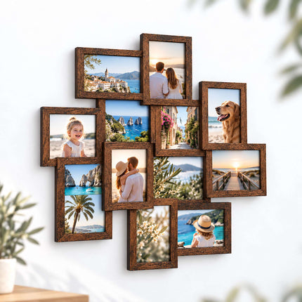 Collage Picture Frame for 12 Photos, 10 x 15 cm, Wall Mounted, Brown