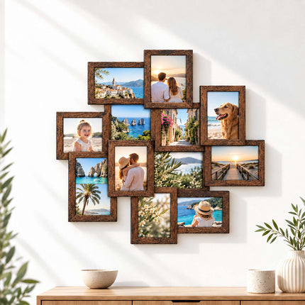 Collage Picture Frame for 12 Photos, 10 x 15 cm, Wall Mounted, Brown