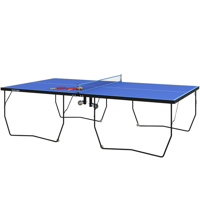 Lauko stalo teniso stalas, sulankstomas stalo teniso stalas su tinklu, ratukais, 2 stalo teniso lazdomis, 3 kamuoliukais, plienas, mėlynas, 274x152,5x76 cm