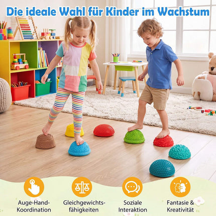 Spalvingi PVC balansuojantys akmenys vaikams – 8 vnt. rinkinys