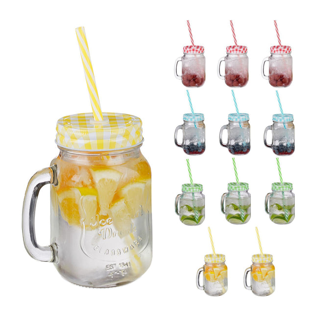 Colorful drinking glasses with lids - 12 pcs
