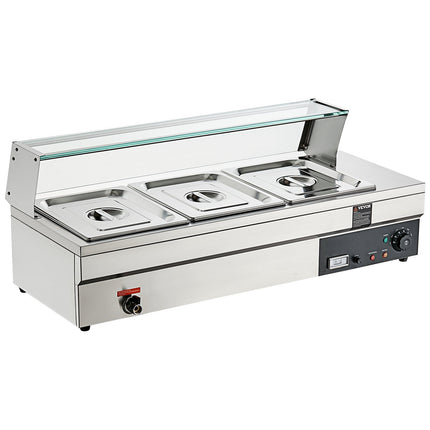 Commercial Countertop Food Warmer, 3 x 12 Qt, Glass Shield