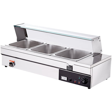 Commercial Countertop Food Warmer, 3 x 12 Qt, Glass Shield