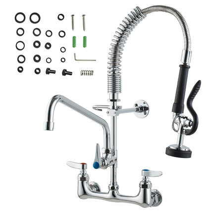 Commercial Pre-Rinse Faucet Sprayer, Wall Mount, 12in Spout