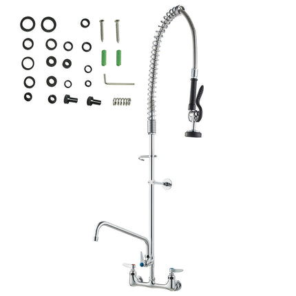 Commercial Pre-Rinse Faucet, Wall Mount, 47in, Brass, 8in Center