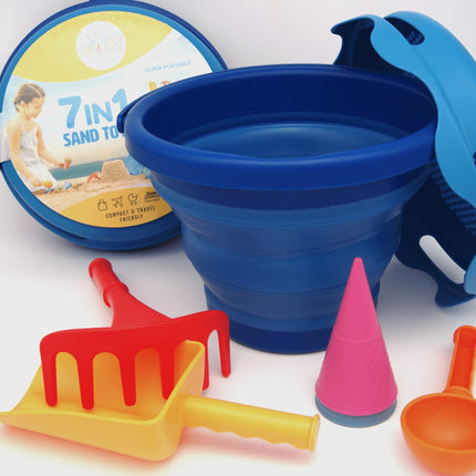 „Compactoys“ paplūdimio kibiras su smėlio dėže, 7 viename, mėlynas