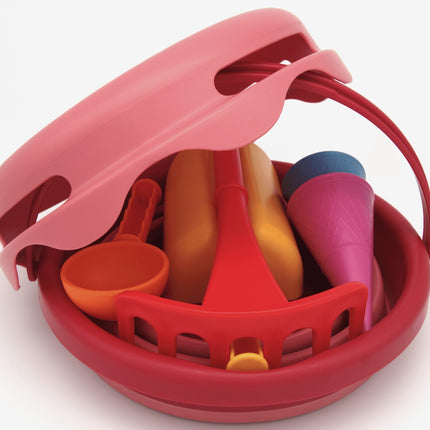 „Compactoys“ paplūdimio kibiras su smėlio dėže, 7 viename, raudonas