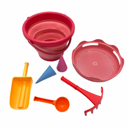„Compactoys“ paplūdimio kibiras su smėlio dėže, 7 viename, raudonas