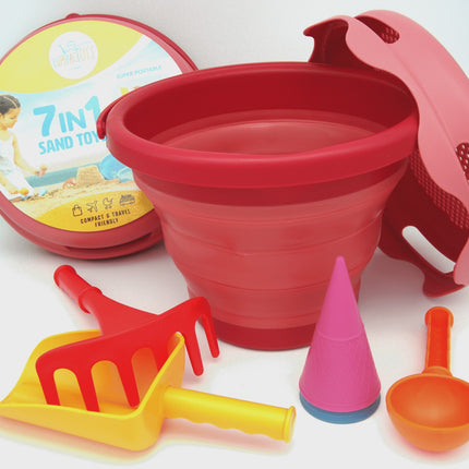 „Compactoys“ paplūdimio kibiras su smėlio dėže, 7 viename, raudonas
