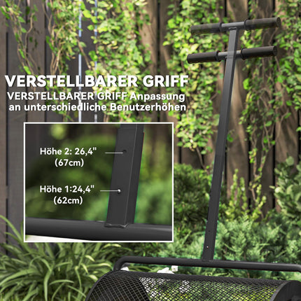 Komposto barstytuvas 300L 61x40cm trąšų barstytuvas vejos sodas sodo barstytuvas su T formos rankena, tinkliniu krepšiu metalinis sėklų barstytuvas durpių samanų barstytuvas vejos barstytuvas vejos priežiūra kompostui, mėšlui trąšos sėklos