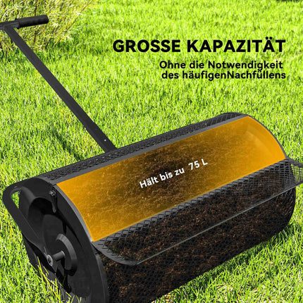 Komposto barstytuvas 300L 61x40cm trąšų barstytuvas vejos sodas sodo barstytuvas su T formos rankena, tinkliniu krepšiu metalinis sėklų barstytuvas durpių samanų barstytuvas vejos barstytuvas vejos priežiūra kompostui, mėšlui trąšos sėklos