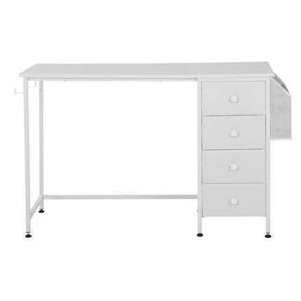 Computer Desk, 120 cm, 4 Fabric Drawers, Reversible, White