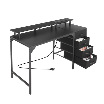 Computer Desk 120 cm with LED Lights, Power, 4 Drawers