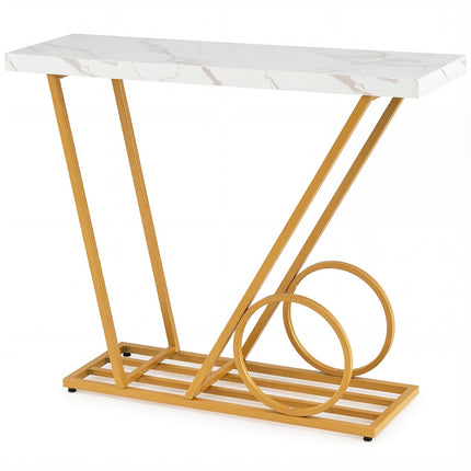 Konsolinis staliukas 100 cm, marmuro imitacijos, baltas, metalinis rėmas