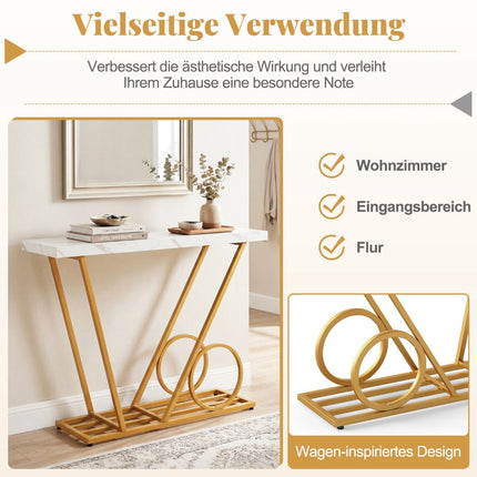 Konsolinis staliukas 100 cm, marmuro imitacijos, baltas, metalinis rėmas