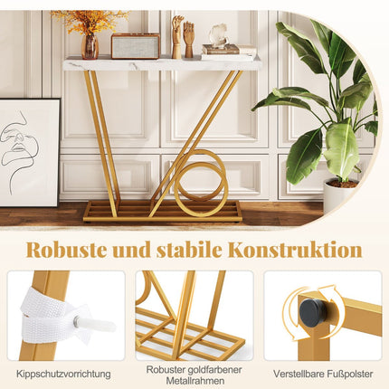 Konsolinis staliukas 100 cm, marmuro imitacijos, baltas, metalinis rėmas