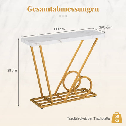 Konsolinis staliukas 100 cm, marmuro imitacijos, baltas, metalinis rėmas
