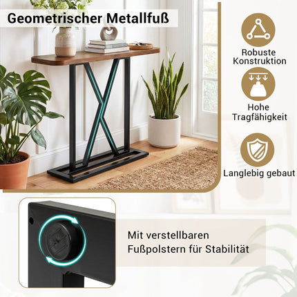 Konsolinis staliukas 100 cm, kaimiško rudo atspalvio, metalinis rėmas