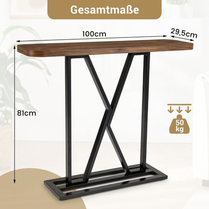 Konsolinis staliukas 100 cm, kaimiško rudo atspalvio, metalinis rėmas