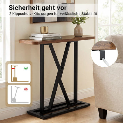 Konsolinis staliukas 100 cm, kaimiško rudo atspalvio, metalinis rėmas