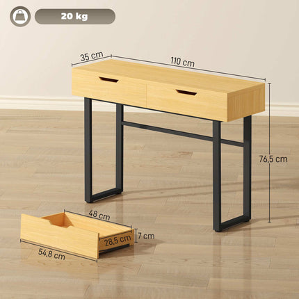 Konsolinis staliukas su 2 stalčiais, metalinis rėmas, 110x35x76,5 cm