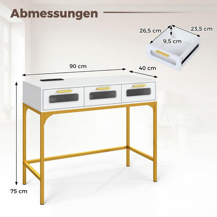 Konsolinis staliukas su LED lemputėmis ir įkrovimo stotele, baltas, 90x40x75 cm