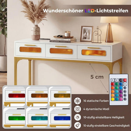 Konsolinis staliukas su LED lemputėmis ir įkrovimo stotele, baltas, 90x40x75 cm