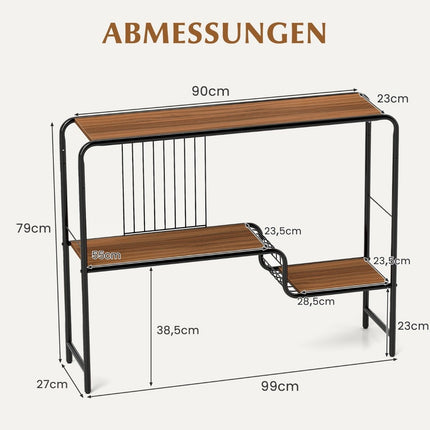Konsolinis staliukas prieškambariui su 2 lentynomis ir metaliniu rėmu, reguliuojamo aukščio kojelėmis, 99 x 27 x 79 cm