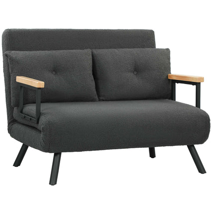Dvivietė transformuojama sofa-lova su šerpų imitacija, tamsiai pilka