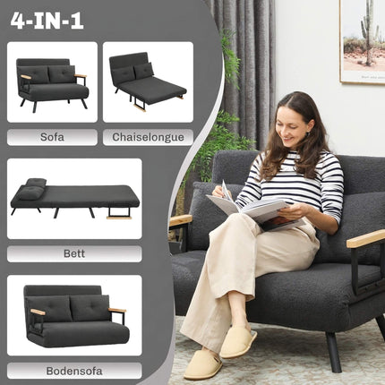 Dvivietė transformuojama sofa-lova su šerpų imitacija, tamsiai pilka