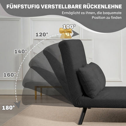 Dvivietė transformuojama sofa-lova su šerpų imitacija, tamsiai pilka