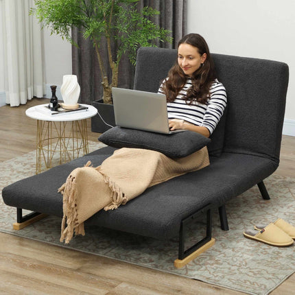Dvivietė transformuojama sofa-lova su šerpų imitacija, tamsiai pilka