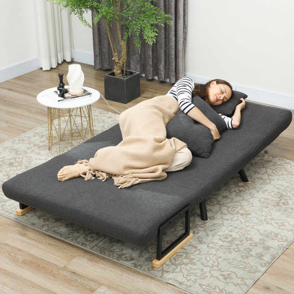Dvivietė transformuojama sofa-lova su šerpų imitacija, tamsiai pilka