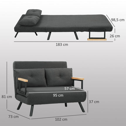 Dvivietė transformuojama sofa-lova su šerpų imitacija, tamsiai pilka
