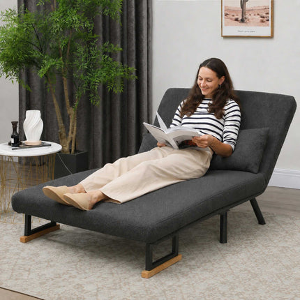 Dvivietė transformuojama sofa-lova su šerpų imitacija, tamsiai pilka