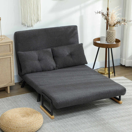Dvivietė transformuojama sofa-lova su šerpų imitacija, tamsiai pilka