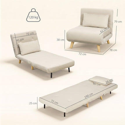 Išskleidžiama 3 viename sofa-lova, reguliuojamas atlošas, smėlio spalvos