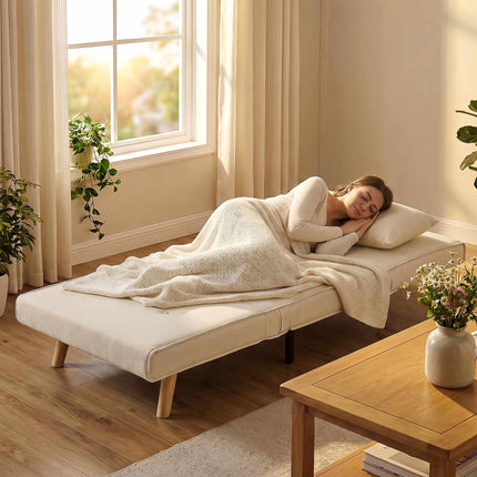 Išskleidžiama 3 viename sofa-lova, reguliuojamas atlošas, smėlio spalvos