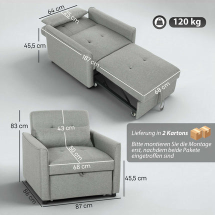 Transformuojama 3 viename sofa-fotelis-lova, reguliuojamas atlošas, pilka