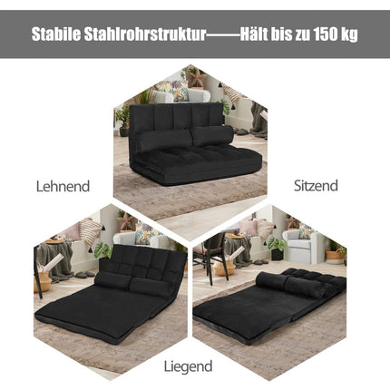 Išskleidžiama grindų sofa-lova, reguliuojamas atlošas, juoda
