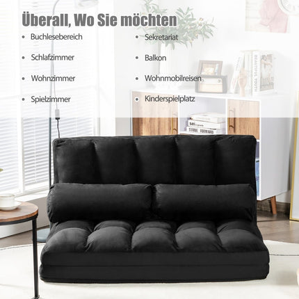 Išskleidžiama grindų sofa-lova, reguliuojamas atlošas, juoda