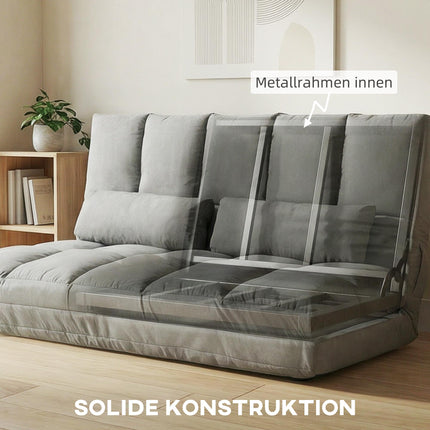 Išskleidžiama sofa-lova su reguliuojamu atlošu, šviesiai pilka