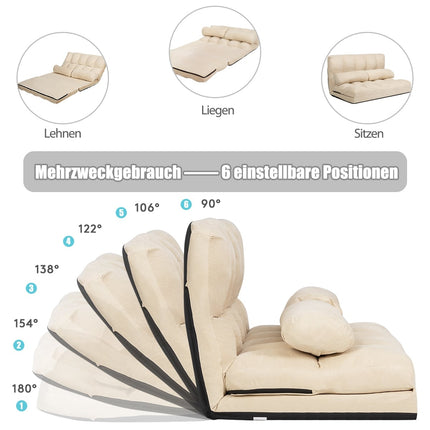 Išskleidžiama grindų sofa-lova su reguliuojamu atlošu, smėlio spalvos