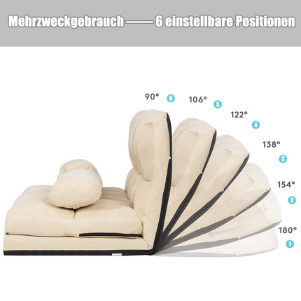 Išskleidžiama grindų sofa-lova su reguliuojamu atlošu, smėlio spalvos