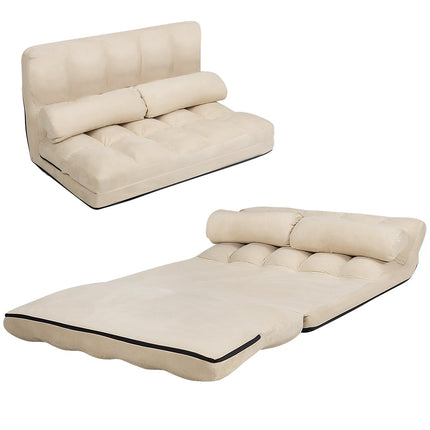 Išskleidžiama grindų sofa-lova su reguliuojamu atlošu, smėlio spalvos