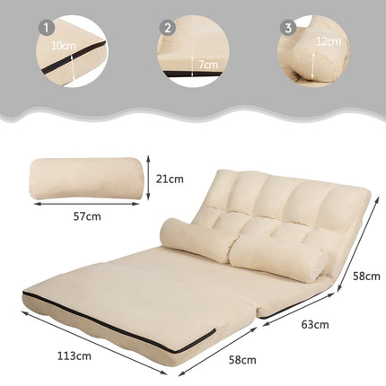 Išskleidžiama grindų sofa-lova su reguliuojamu atlošu, smėlio spalvos