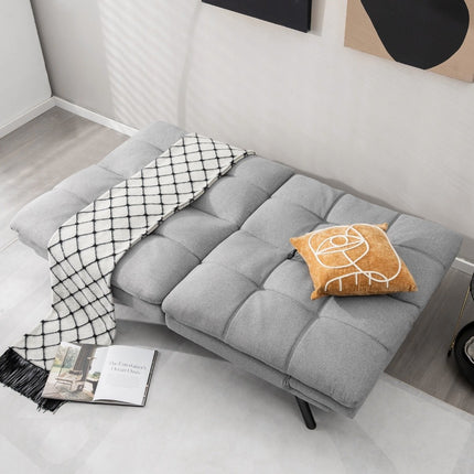Pilka transformuojama futono sofa-lova su reguliuojamu atlošu