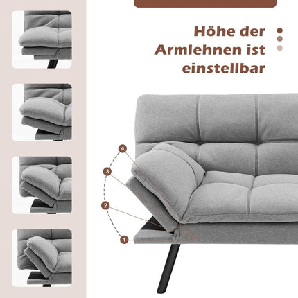 Pilka transformuojama futono sofa-lova su reguliuojamu atlošu